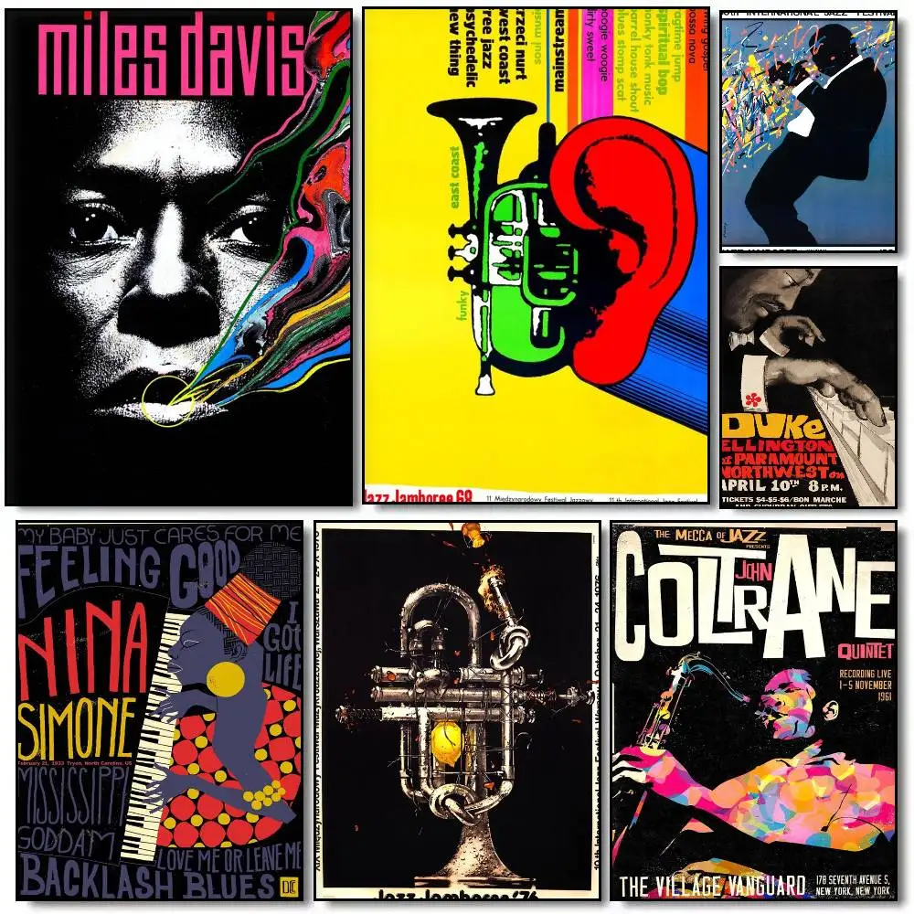 

Винтажный джазовый фестиваль, музыкант Нина, постер, настенная художественная печать, водонепроницаемый, для дома, гостиной, спальни, бара, эстетический декор