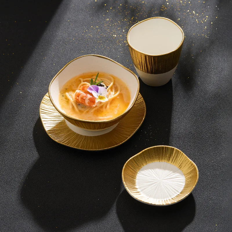 

Platinum ceramic hotel table four-piece dinner creative high-end light luxury plate household dish one-person food tableware
