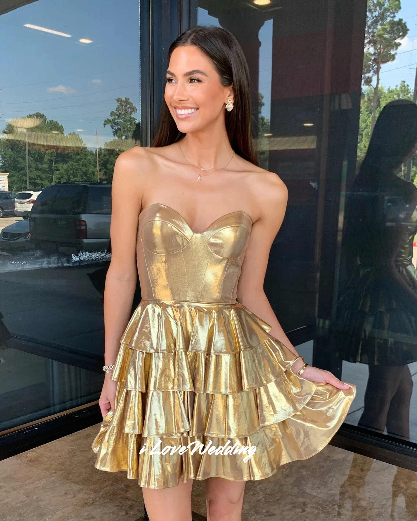 Gold Sweetheart Homecoming Dress Sleeveless Mini Skirt Birthday Dress Vestidos de Fiesta Multi-Layered Pleated Modern Customized