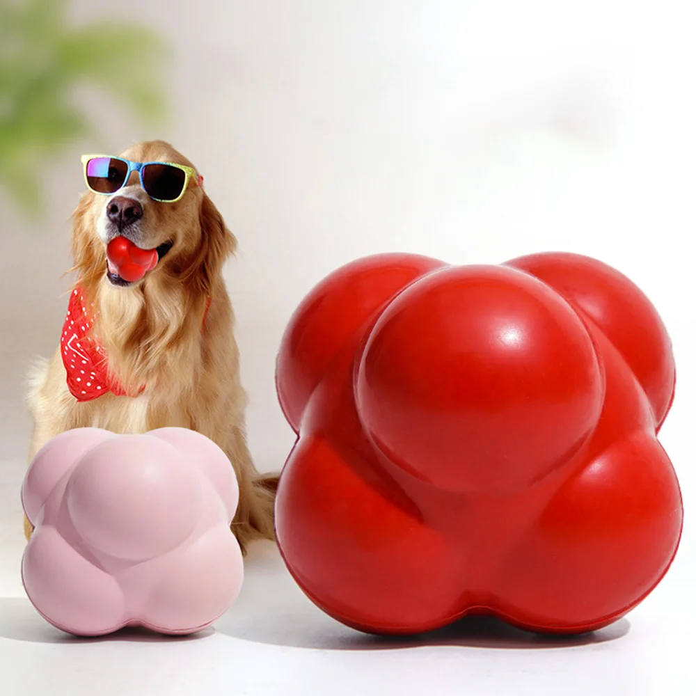 Fester sechseckiger Hundeball aus Gummi – interaktives Kauspielzeug zur Linderung von Langeweile, unregelmäßiger Sprungkraft für Erholung und Training