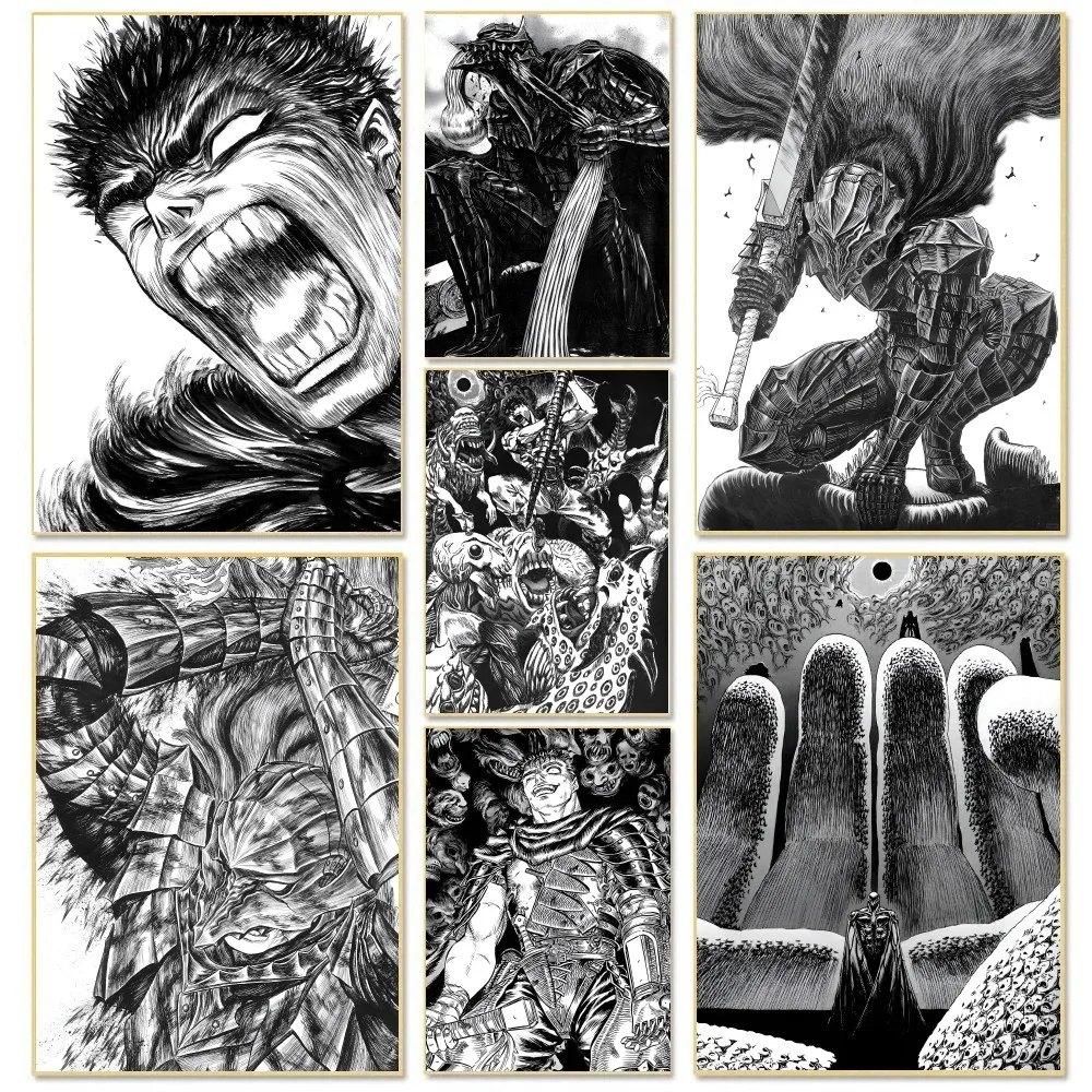 Berserk Guts Anime Posters Stickers Living Room Bedroom Entrance Cafe Wall Art Decoration Painting Room Home Decor