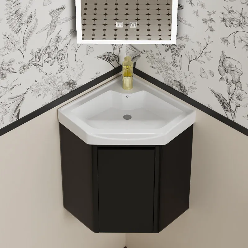 Small apartment black honeycomb aluminum triangle bathroom cabinet combination bathroom wall-mounted corner ceramic washbasin ca