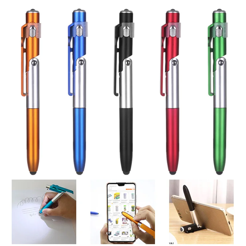 Folding Ballpoint Pen with LED Light Desktop Phone Stand Multifunctional Pen Night Reading Student Office Stationery Pens