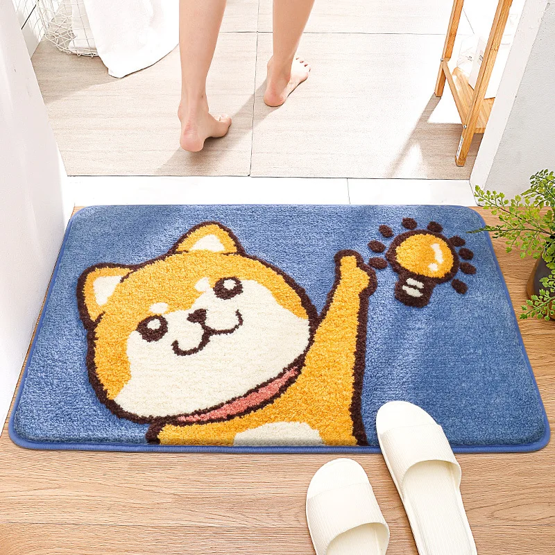 

Cartoon Dog and Cat Flocking Bath Mat Absorbent Foot Mat Non-slip Bathroom Rug Carpet Shower Room Toilet Doormat