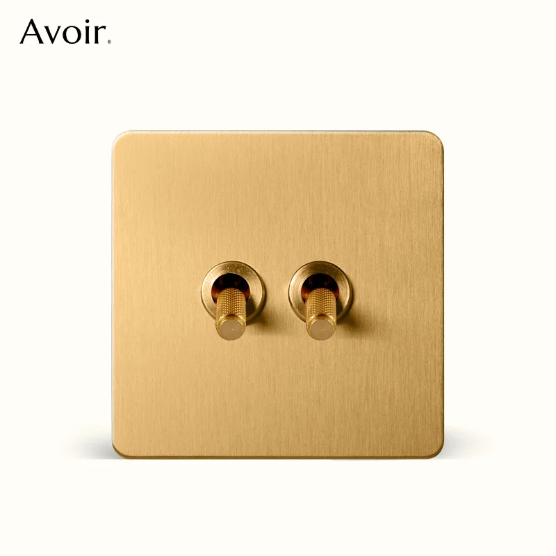 Avoir Wall Toggle Switch 2 Way Gold Copper Carved Lever Double Power Socket Outlets EU French UK Plug Usb Type-c Charging Port