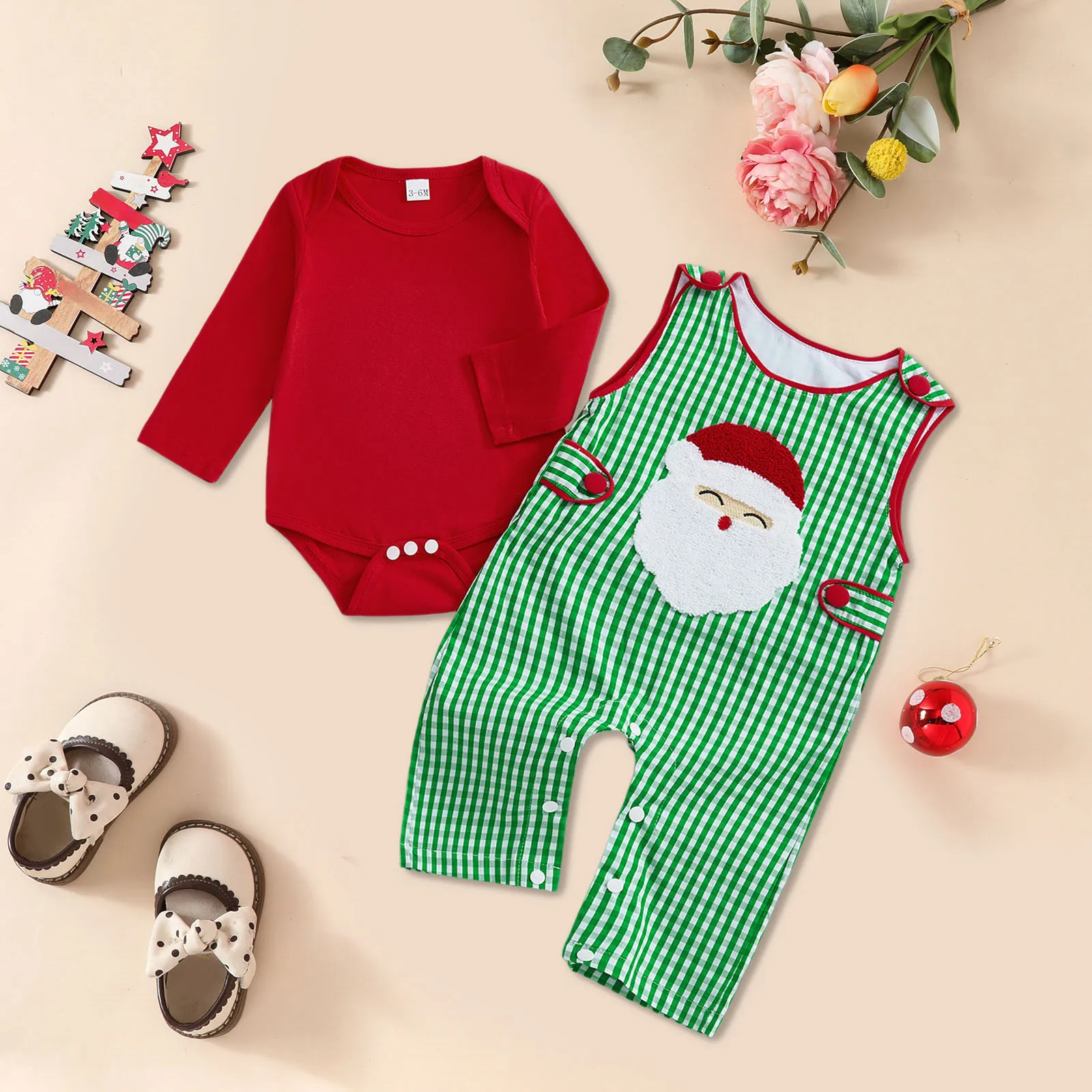 

2025 Baby Outfits Boys And Girls Fashion Christmas Long Sleeved Romper With Cute Cartoon Santa Embroidery Toddler Clothes