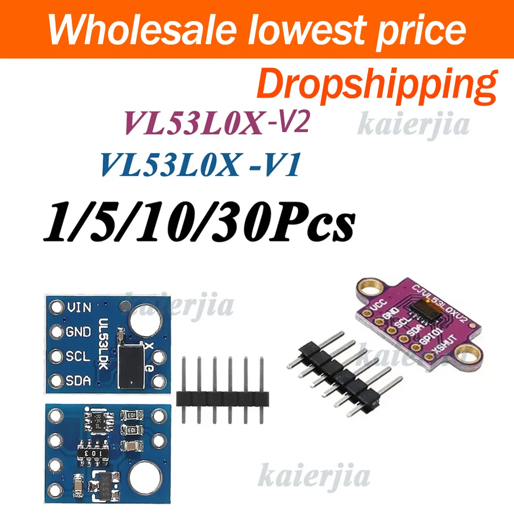 1/5/10/30Pcs VL53L0X‑V1 Sensor Module Time‑of‑Flight Laser Ranging Detector High Precision Distance Measurement Device DIY