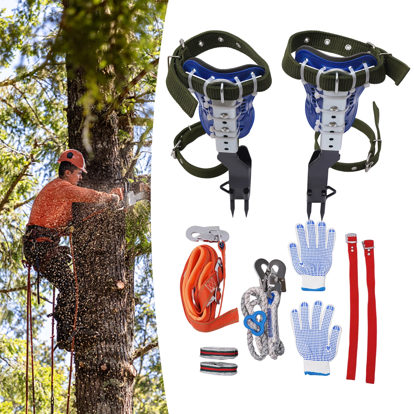 Climbing Spike Adjustable Tree Climbing Gear with Extra Multi-Functional Straps Baumklettern Ausrüstung Set, Klettergurt Sicher