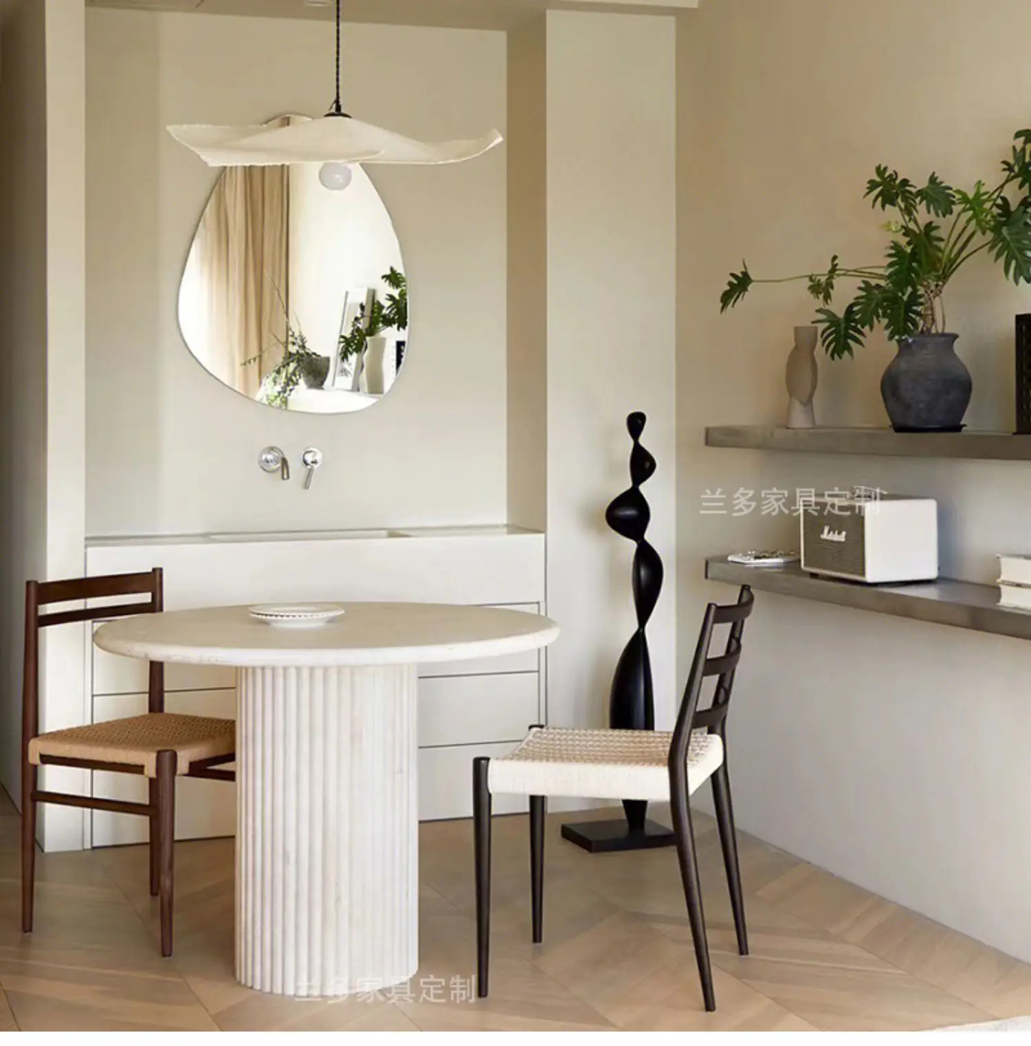 

Natural marble wabi sand travertine imported dining table living room household round light luxury high-end dining table