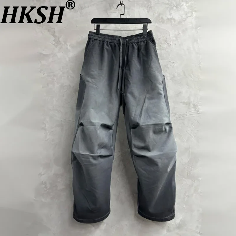 

HKSH Autumn New Men Tide Punk Washed Vintage Safari Style Cargo Pants Patchwork Wrinkled Thickened Fleece Trendy Casual HK14869