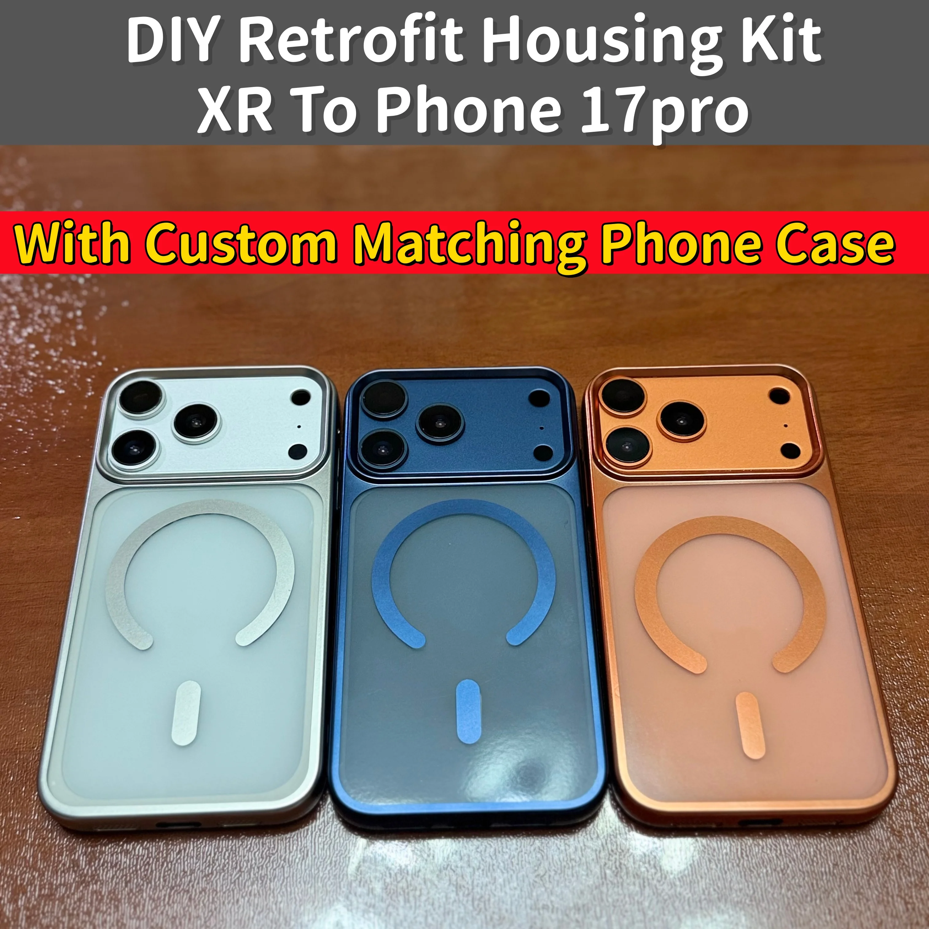 DIY Mod Housing Assembly For iPhone XR TO17 Pro Style Appearance, With Frame, Flex Cable, Side Keys + Custom Matching Phone Case