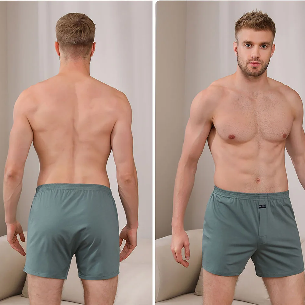 Pantalones de Pijama de algodón 100% para Hombre, pantalones cortos informales de cintura elástica, transpirables, 3D con entrepierna, 3 unids/lote