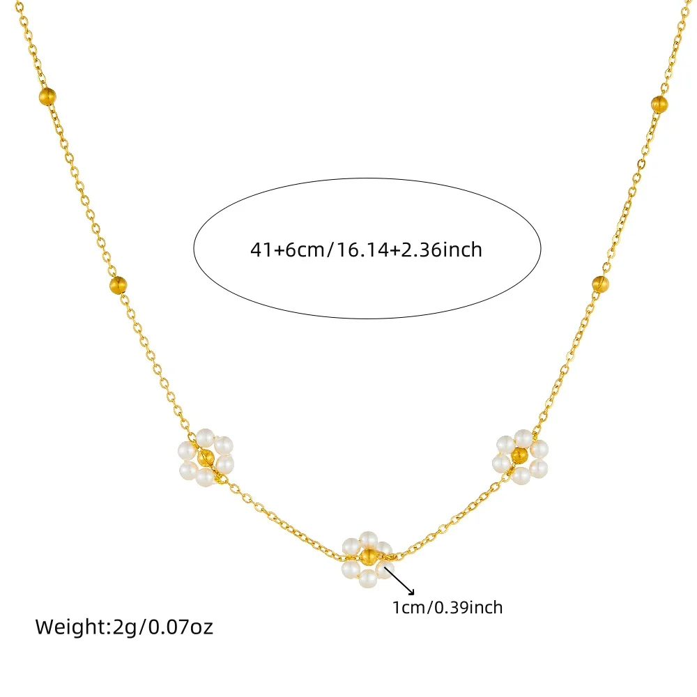 DIEYURO 316L Stainless Steel Pearl Splicing Flowers Necklace Earrings Bracelet Set For Women Girl New Fashion Trend Jewelry Gift