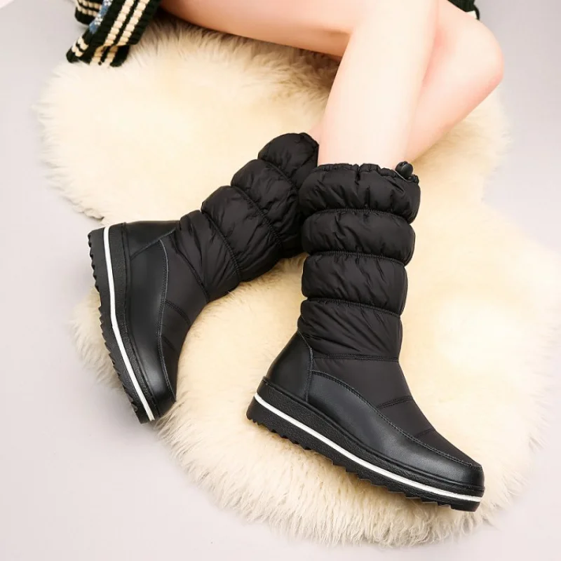 2025 Winter Warm Women's Snow Boots Fur Thick Plush Mid Calf Down Boots Female Outdoor Sneakers Ladies Cotton Space Shoes