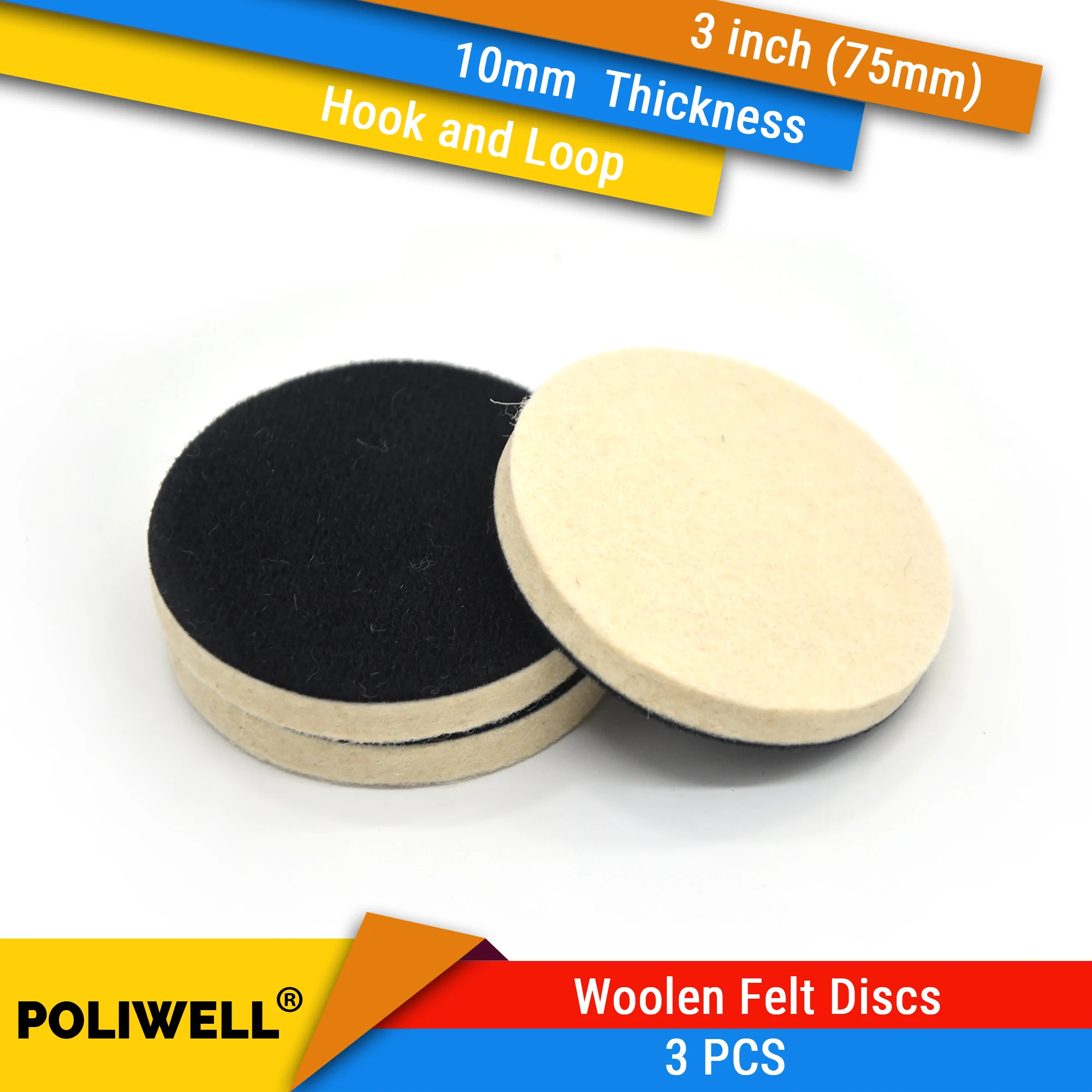 

3 PCS 3 Inch 75mm Woolen Felt Polishing Pad Buffing Wheels Polish Discs Flocking Hook & Loop Back for Random Orbital Sander