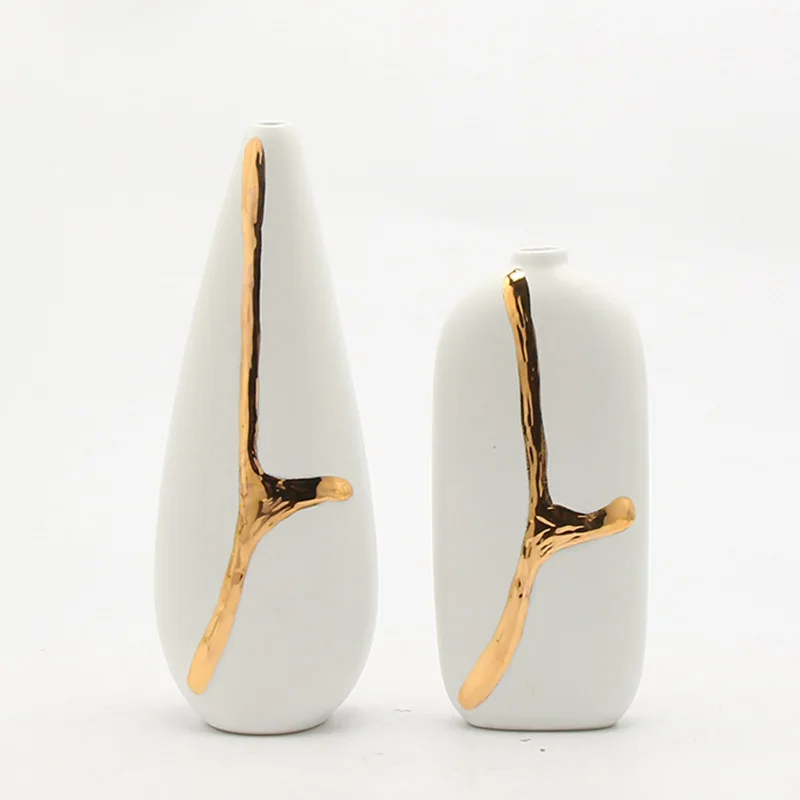 Modern simple ceramic flower arrangement model  TV cabinet hotel countertop decoration Chinese-style small mouth vase ornament