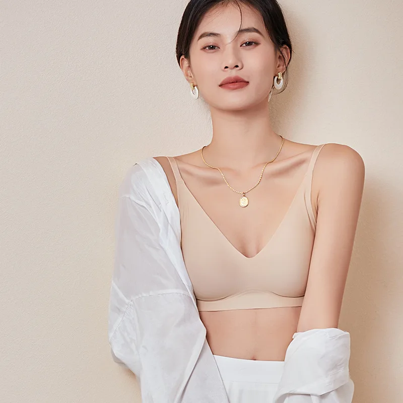 Women Silk Bra 89% Mulberry Silk 11% Spandex Lining 3/4 Cups Everyday wear Bra Wireless Wire Free Beige Black Intimates TA002