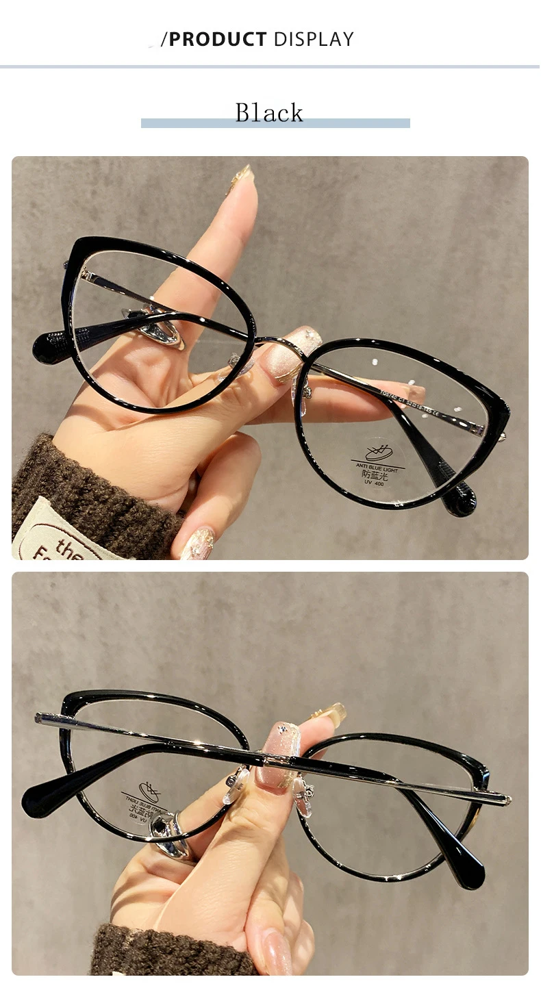 Neue Mode Marke Design Damen Cat Eye TR Legierung Rahmen Anti Blau Licht Rezept Benutzerdefinierte Myopie Gläser Photochrome 0 bis 600 – Detail 9