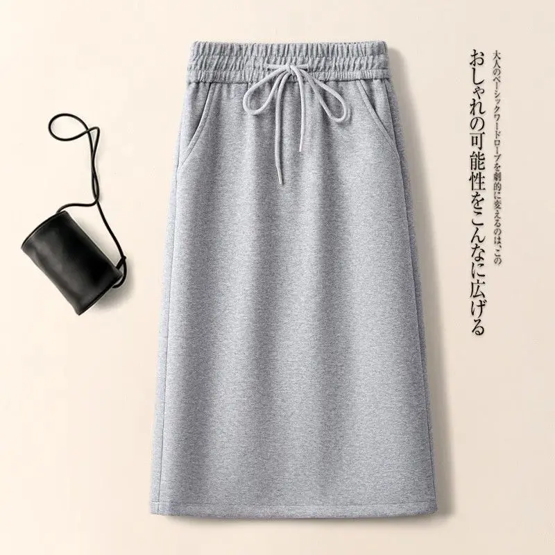 Spring Summer Elastic Waist Simplicity Casual A-line Skirt Solid All-match Youth Vintage Half Skirt Fashion Trend Women Clothing