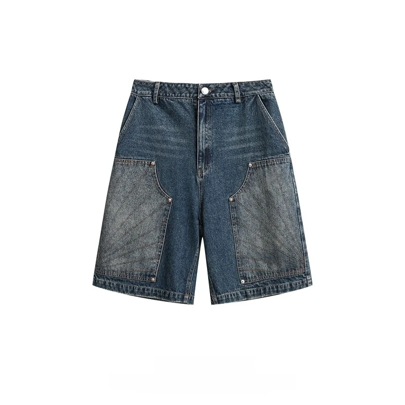 

Retro American Waed Patchwork Men's orts Summer New Sle Hip Hop Loose High Street Five-Point Pants Cotton Polyester Blend