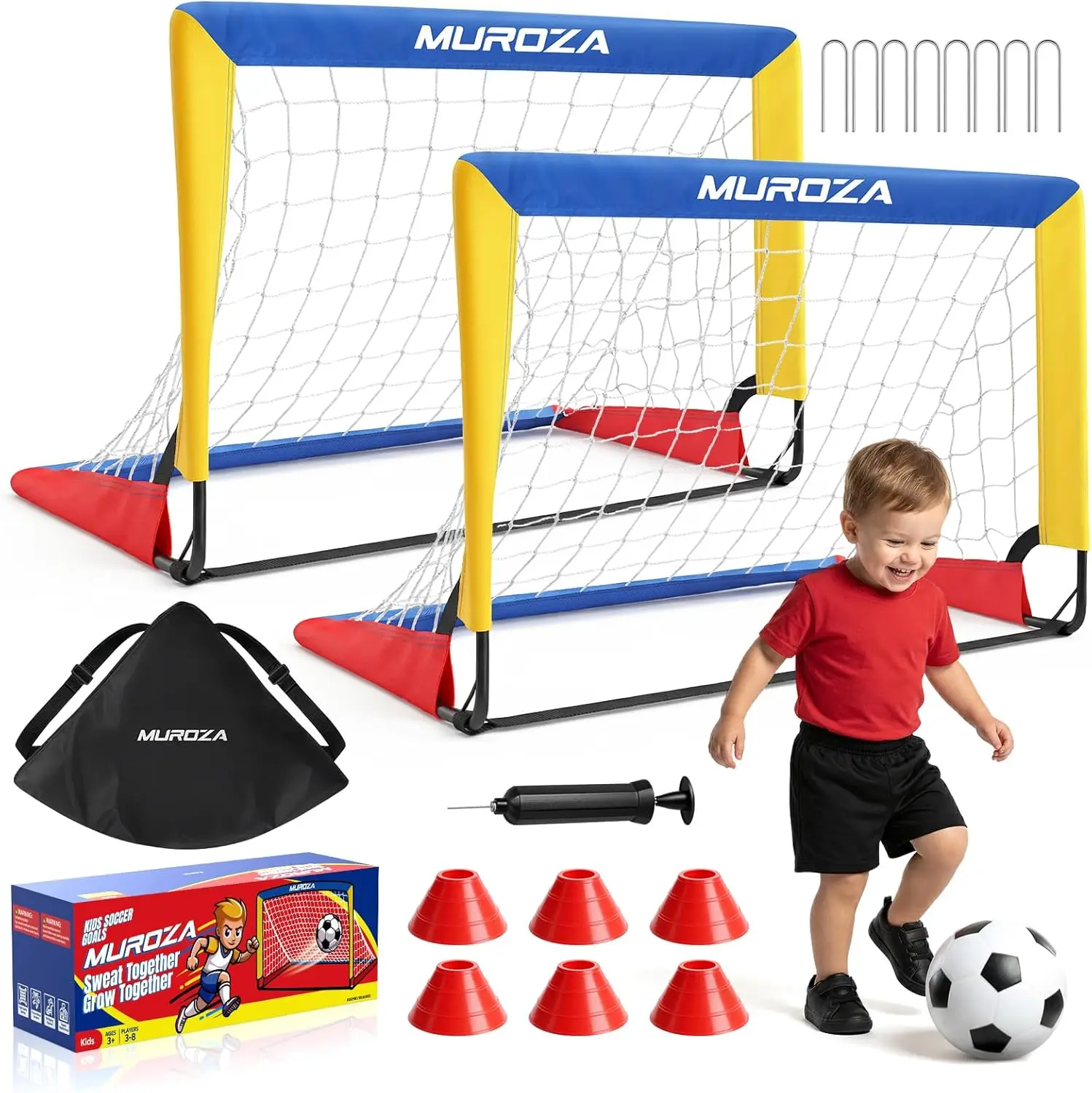 

Portable Pop Up Soccer Net Set with Ball and Cones, Complete Training Equipment for Youth Ages 3-8, 2 Pack of 2x1.5ft