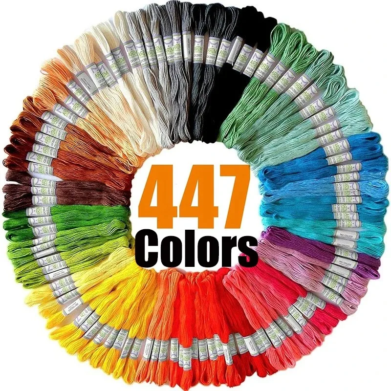 

Sewing Embroidery Thread Set 447 Color Floss Skeins Threads for Knitting Cross Stitch Chinese Crochet Weaving Yarn Kit Cotton Co