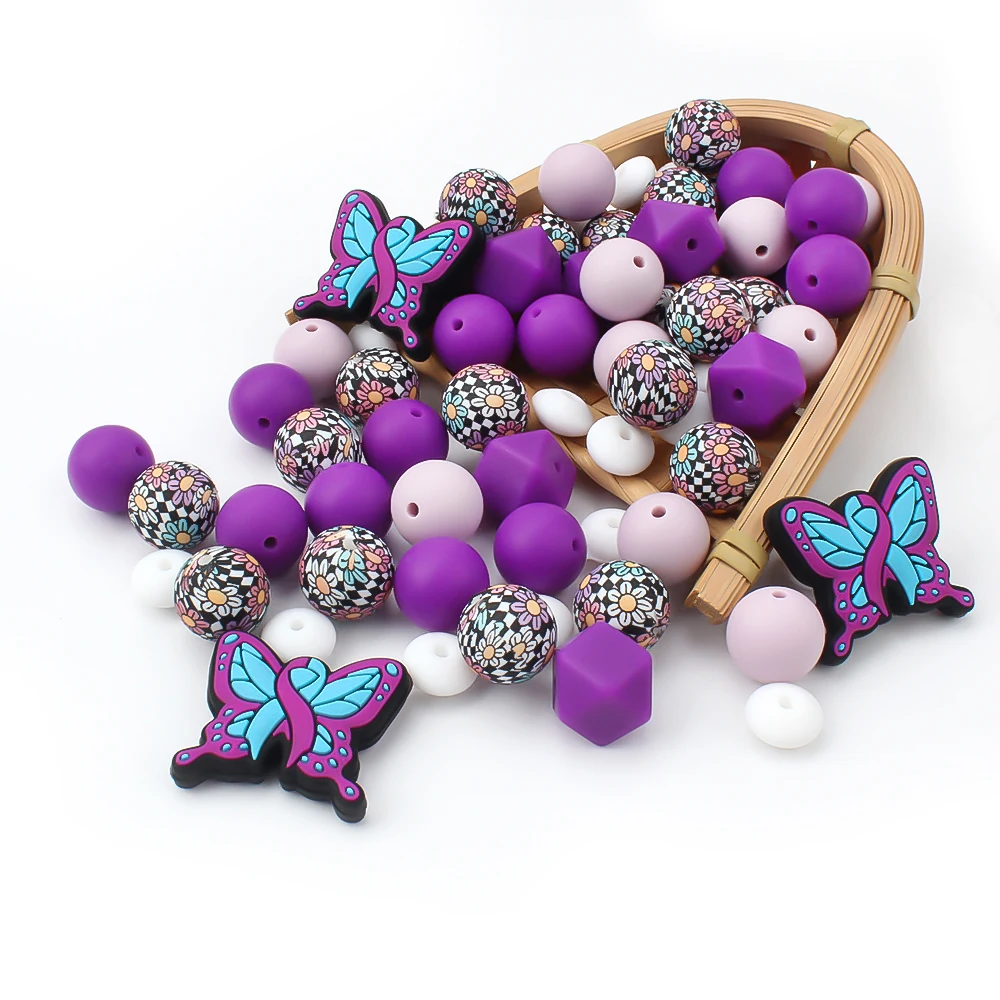 20/30Pcs Butterfly Shape Silicone Beads Set Care Depression Theme Focal Beads for Pen Making Jewelry Keychain Fashion Decoration