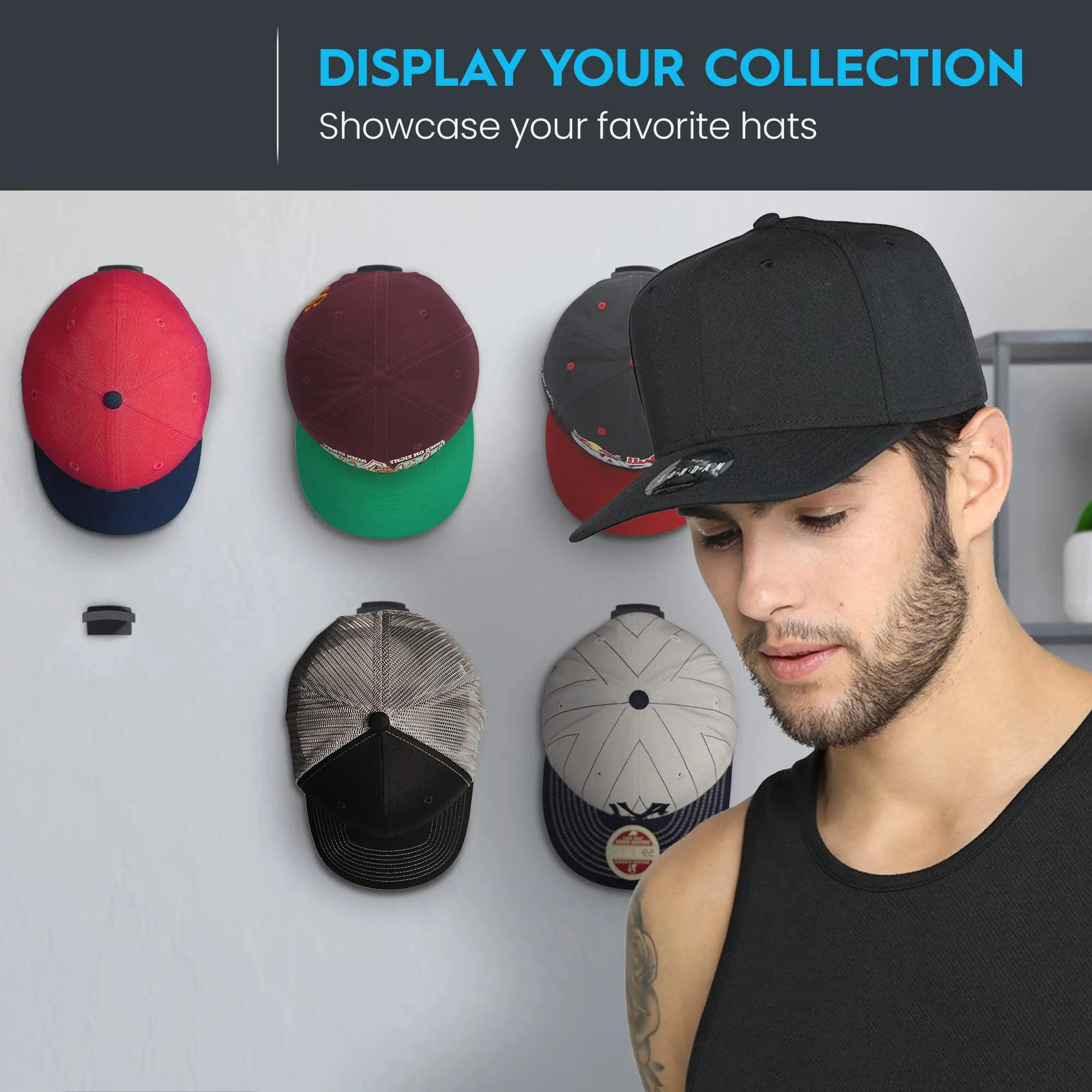 5/10PCS Adhesive Hat Hooks for Wall Hat Racks for Baseball Caps Hat Organizer for Baseball Caps Minimalist Hat Rack Design