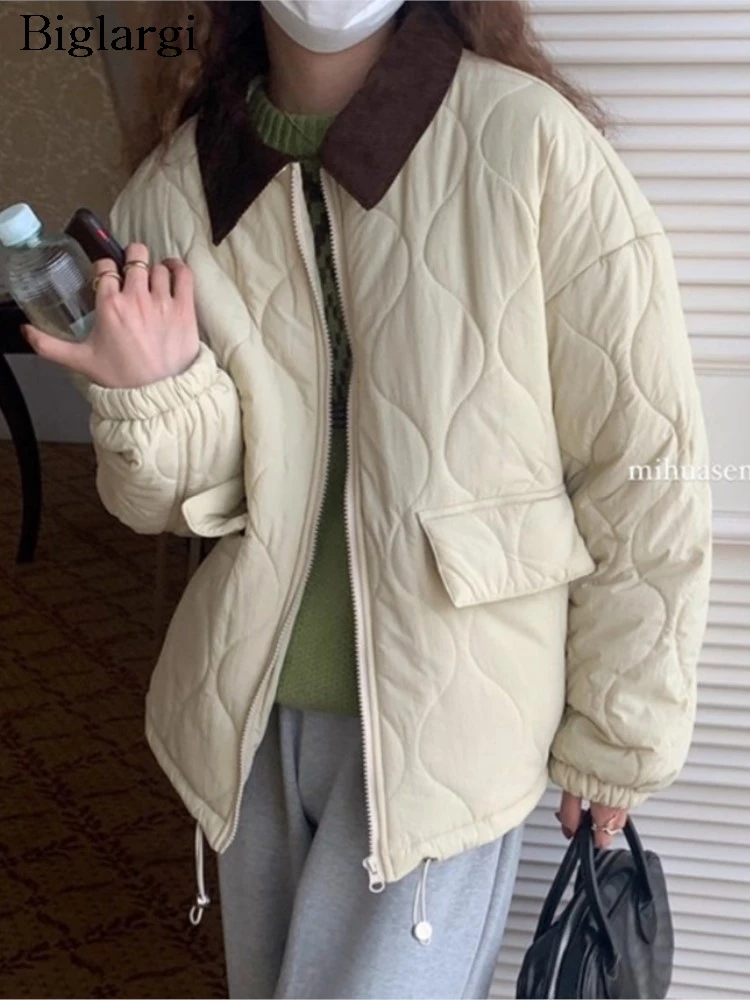 

Осенне-зимнее стеганое хлопковое пальто, женские клетчатые модные свободные женские куртки в корейском стиле, женские пальто с длинными рукавами