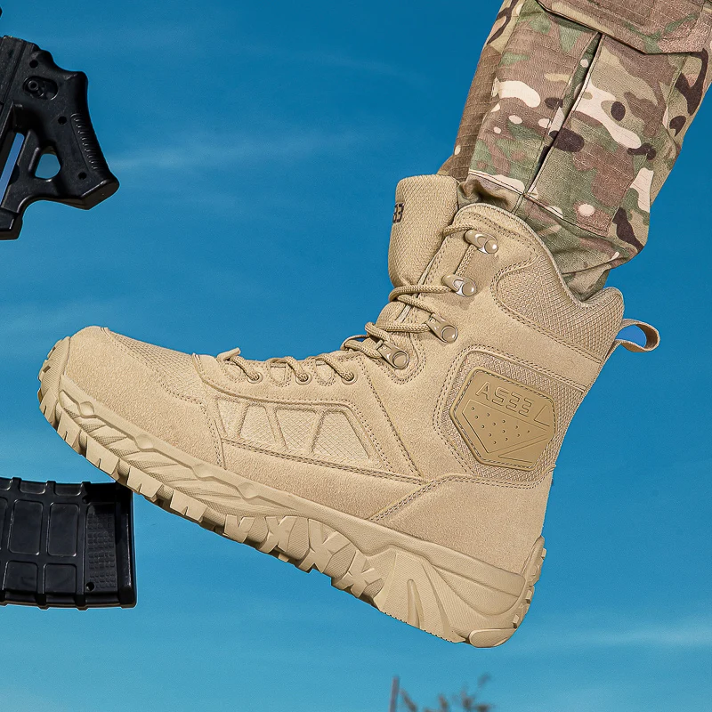 

Мужские тактические ботинки на шнуровке, брендовая походная обувь до щиколотки, рабочие ботинки для пустыни, водонепроницаемая обувь унисекс для скалолазания, большие размеры