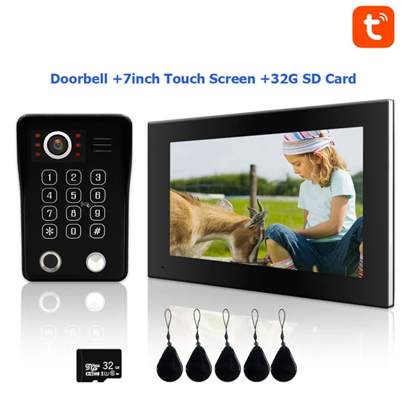 B04B-empreinte digitale 5In1 déverrouiller Wifi sonnette système d'interphone vidéo 1080P moniteur tactile sécurité protéger