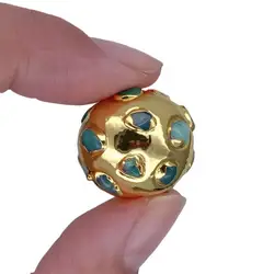 5 Pcs Natural Chrysoprase Round Ball Shape Beads Gold Plated For Jewelry Making