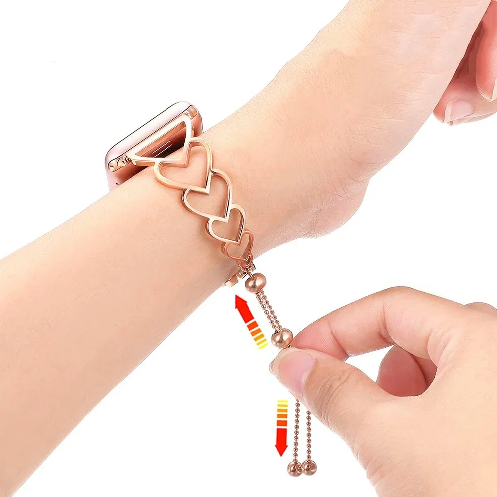 Металлический ремешок для Apple Watch Ultra 10 9 8 7 6 5 4 Металлический браслет в форме сердца iwatch 45 мм 44 мм 41 мм 40 мм 49 мм 46 мм 42 мм