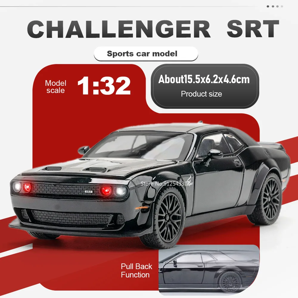 

1:32 Scale Hellcat Electroplated Car Model Toy Doors Opened Sound Light Cars Pull Back Alloy Body Models for Child Festival Gift