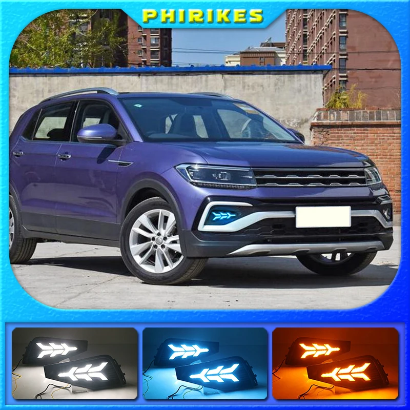 

1 Set For Volkswangen VW T-Cross tcross 2019 2020 Daytime Running Lights Turn Signal Fog Lamp Cover 12V ABS LED DRL Car Styling