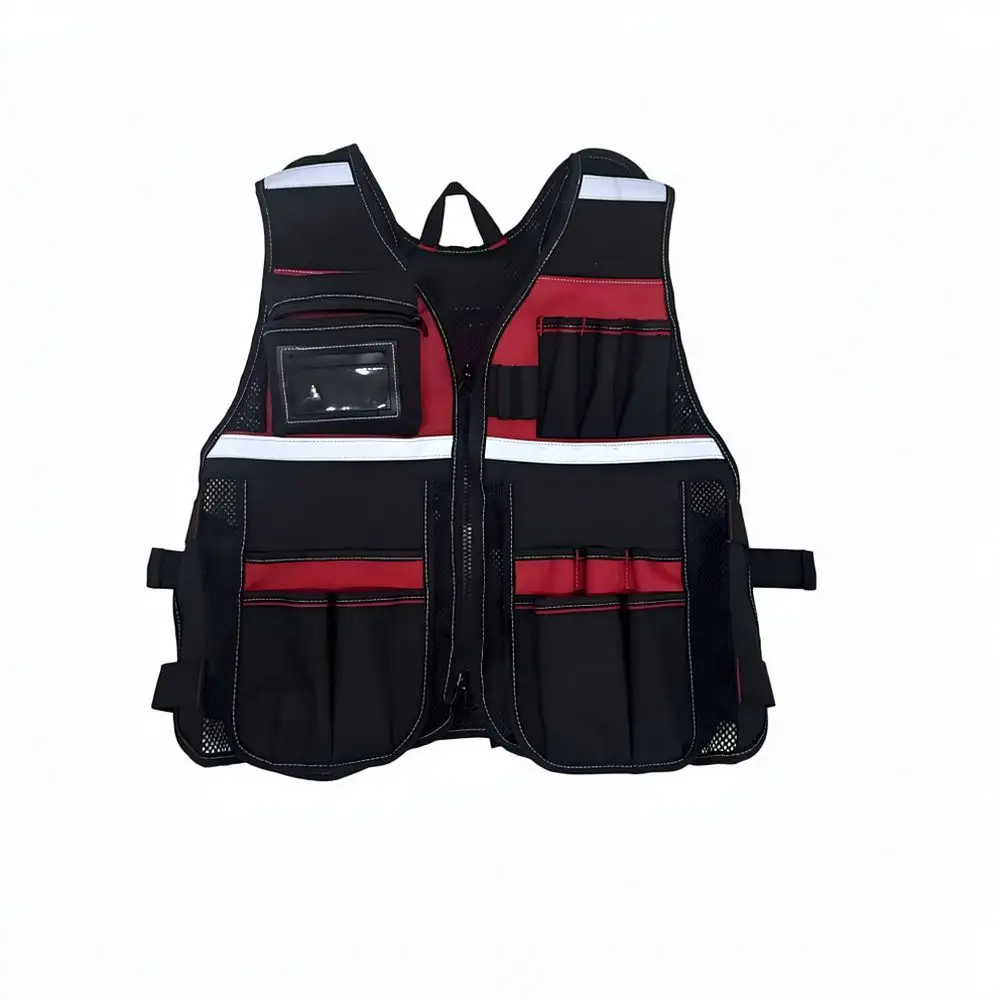 Durable Oxford Fabric Tool Vest Multi Pocket Organizer Utility Waistcoat Ergonomic Build For Construction Site And Maintenance