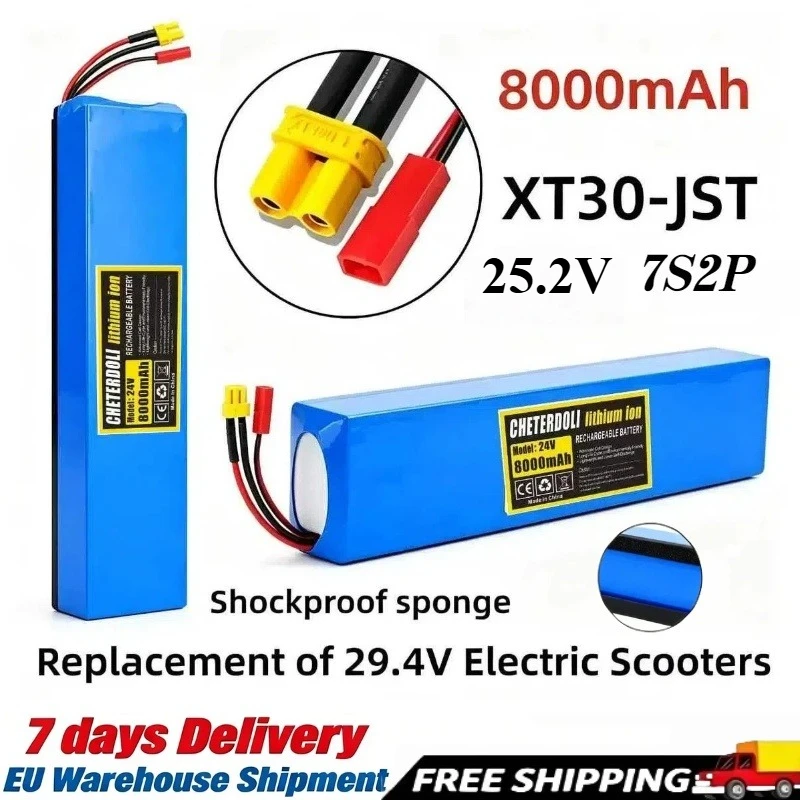 Hochwertiger 8000mAh 18650 7S2P 24V Lithium-Ionen-Akku, Stabile Spannungsausgabe und Extrem Lange Lebensdauer, Langlebiger Ersatzakku Perfekt Kompatibel für 29,4V Elektroroller, Robuste Ersatzteile