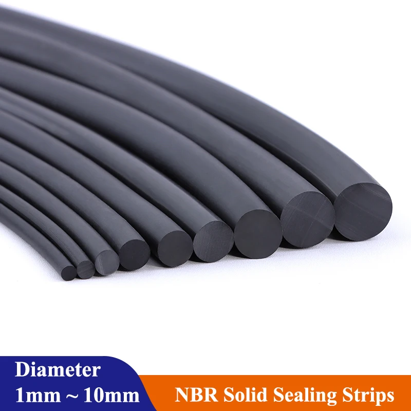 

2/5/10m NBR Sealing Strip Diameter 1 2 2.5 3 4 5 6 7 8 9 10mm Black Solid Oil Resistance Round Nitrile Rubbe Strips Door Seal