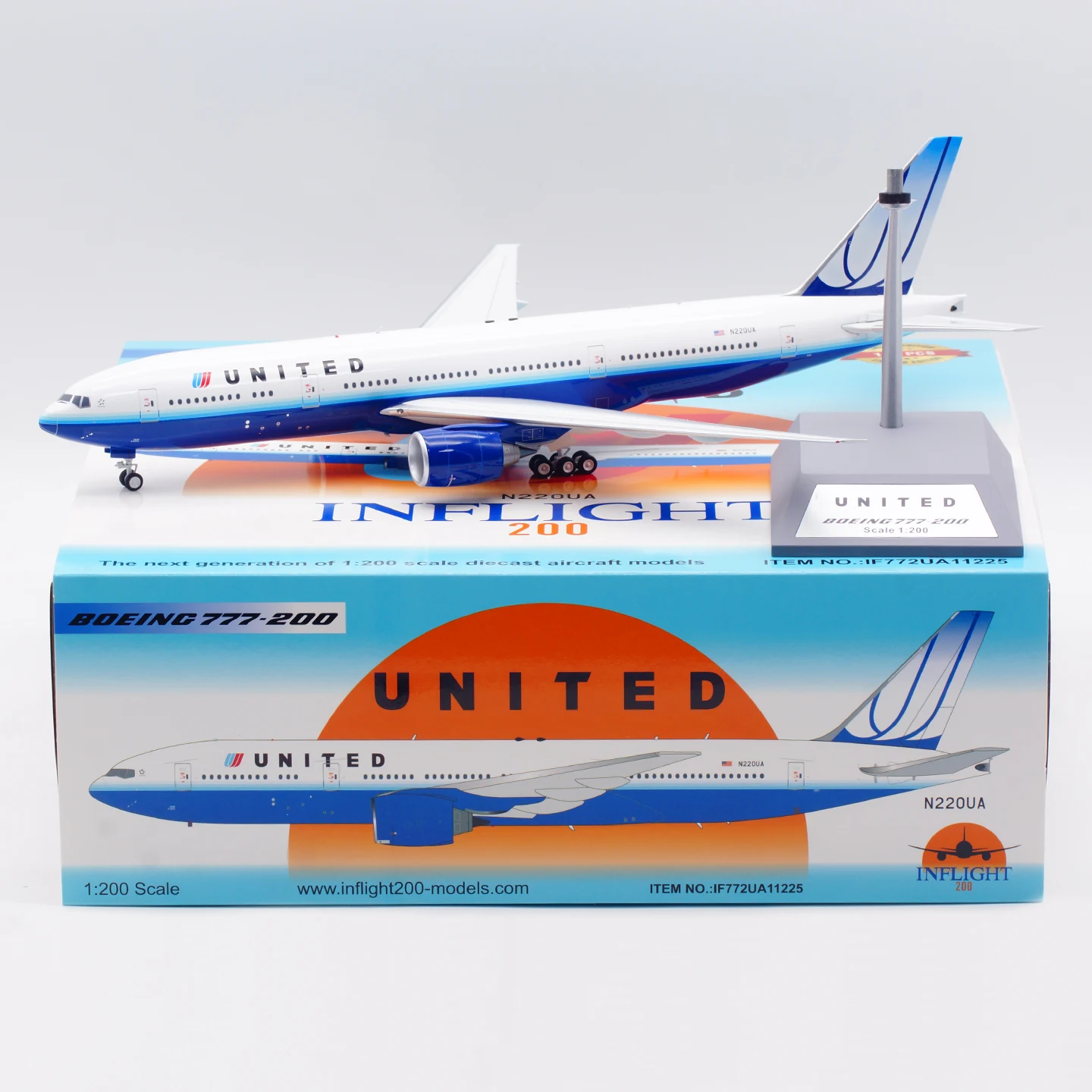 IF772UA11225 Alloy Collectible Plane Gift INFLIGHT 1:200 United Airlines Boeing 777-222ER Diecast Aircraft Jet Model N220UA