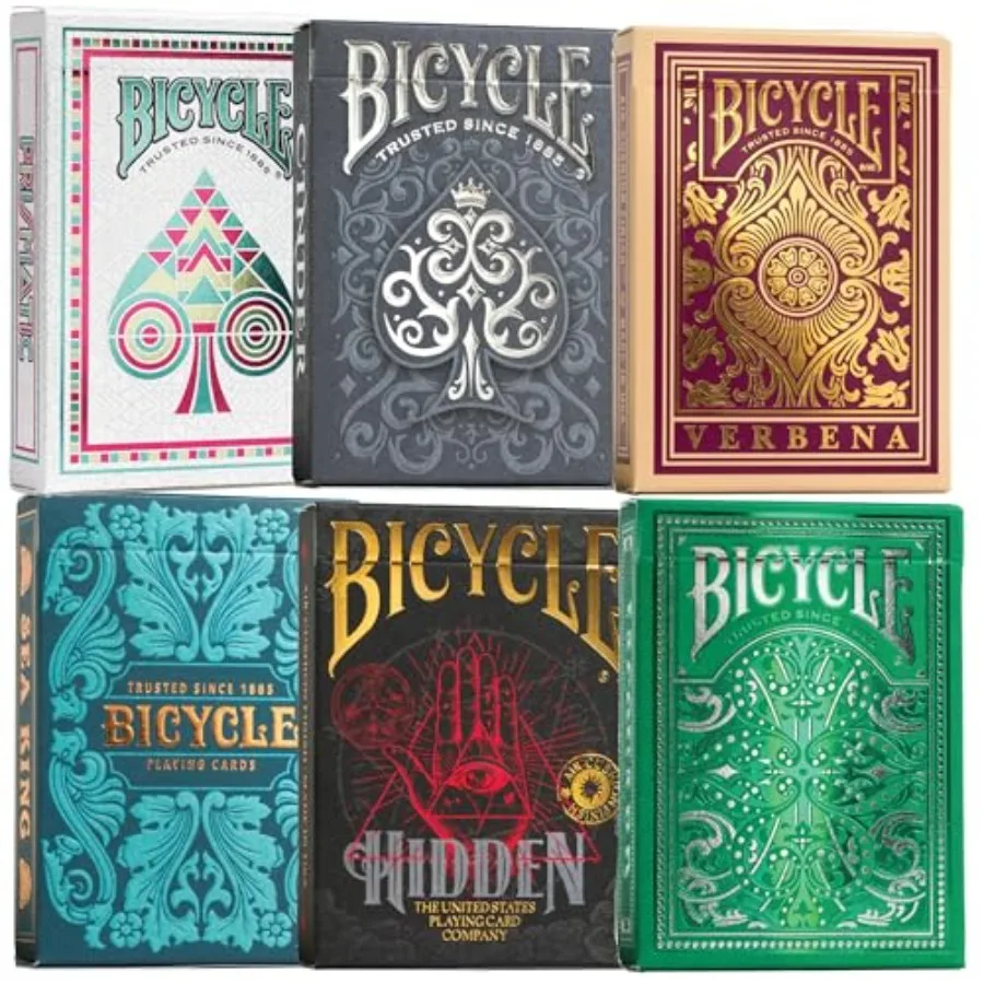 

Коллекционное издание Bicycle: набор из 6 колод с дизайном Jacquard Sea King, Hidden Cinder Verbena и Cold Foil Prismatic