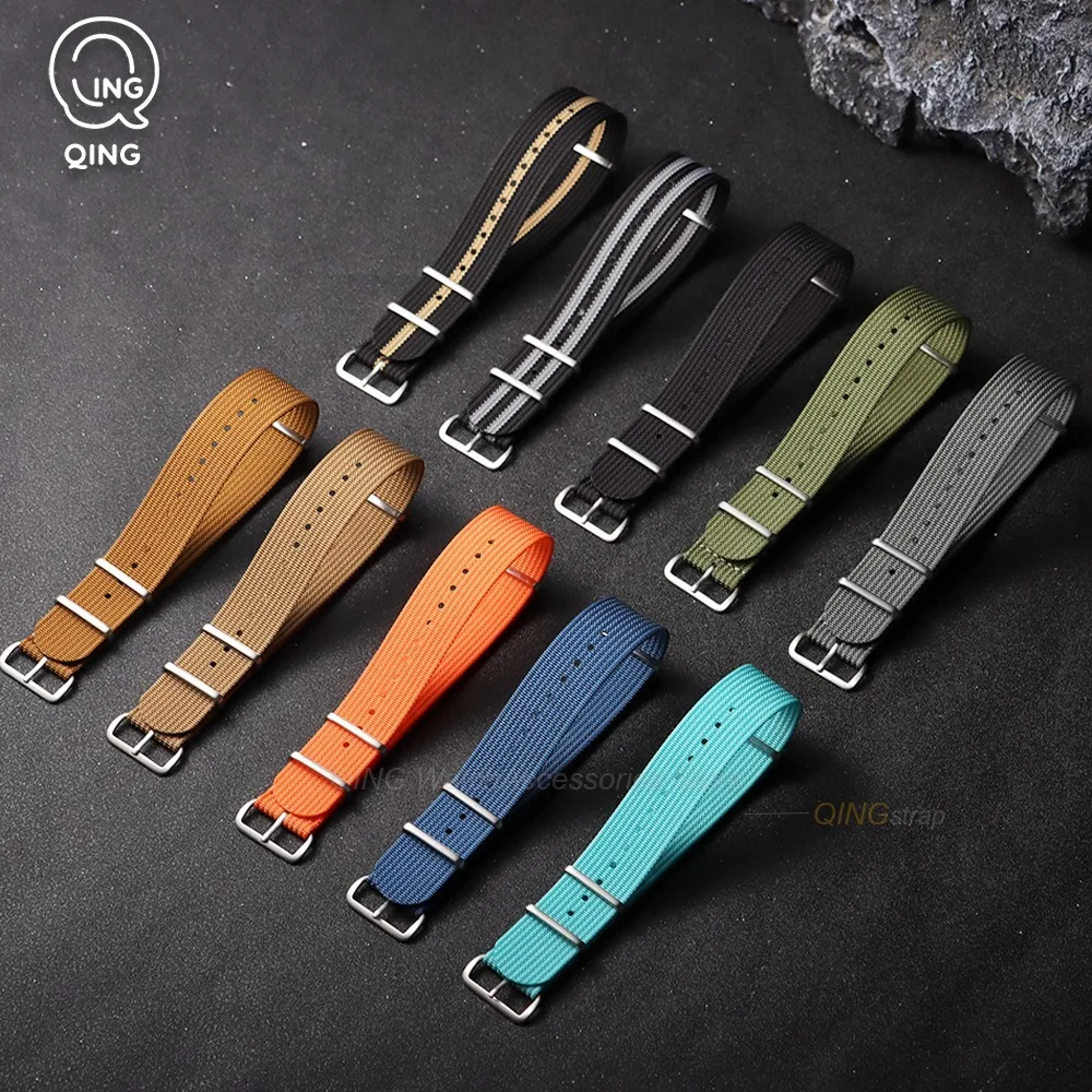 19mm 18mm 20mm 22mm One Piece Ribbed Nylon Watch Bands Accessories Military Fabric Straps for Seiko for Tudor for Omega Bracelet
