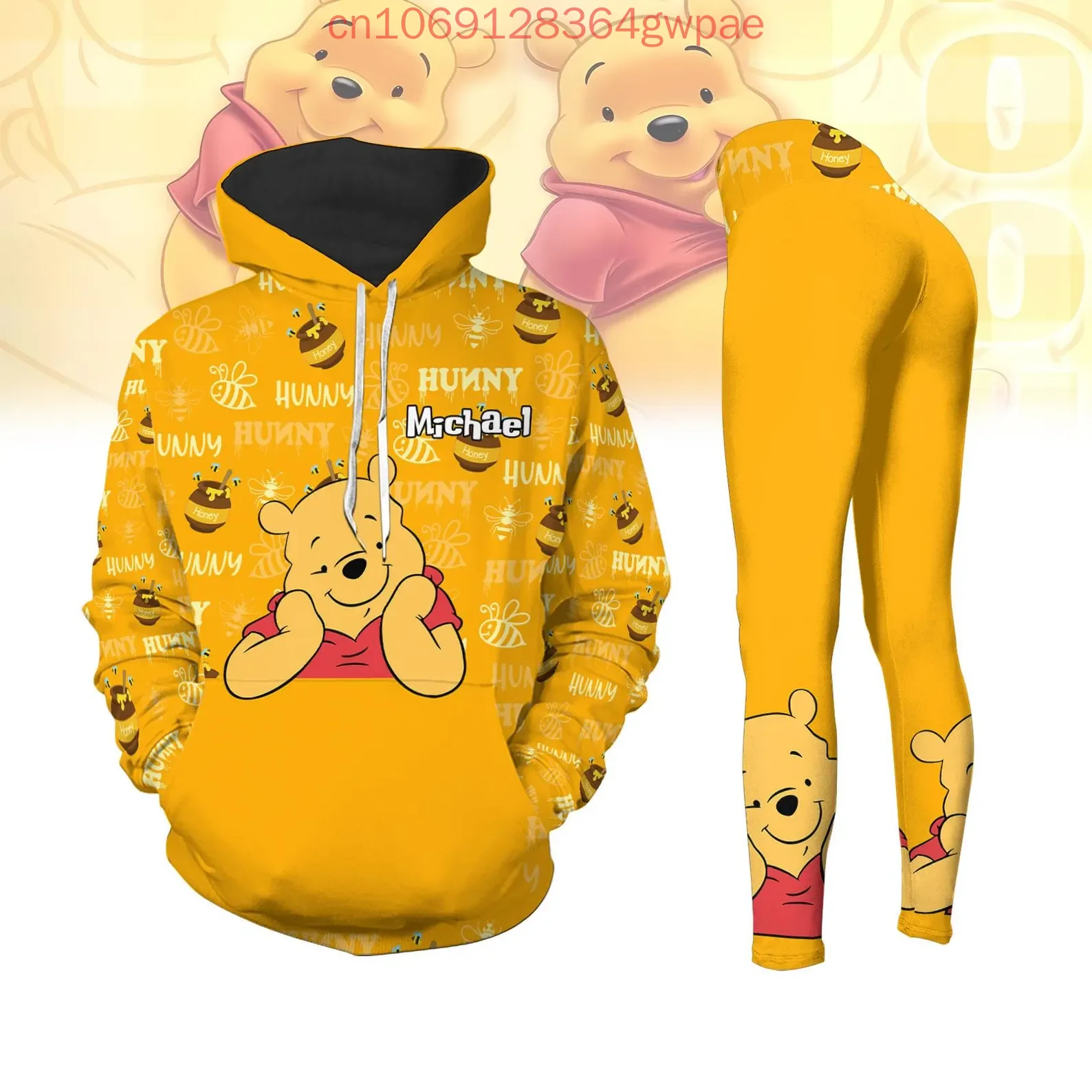 Disney Winnie the Pooh Christmas Hoodie and Leggings Yoga Set Women's Hoodie Yoga Pants Sweatpants Fashion Tracksuit Set