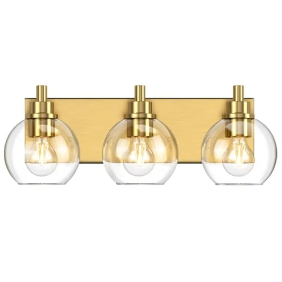 

Bathroom Light Fixtures 3 Light Brushed Gold Vanity Light Modern Wall Sconces with Globe Clear Glass Shade Vanity Lighting Fixt