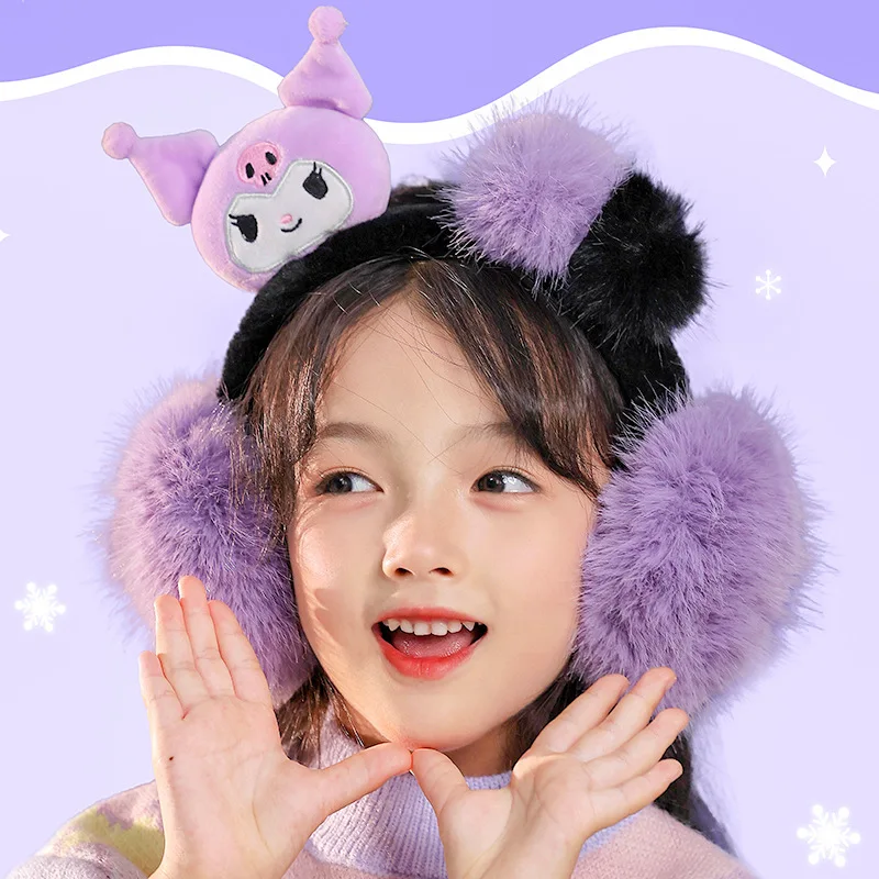 Sanrio Children Plush Earmuffs Kuromi Cinnamoroll Winter Kawaii Cute Cartoon Comfortable Warmth Protection Ear Toys Girls