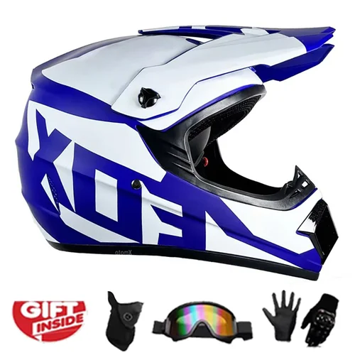 Imagen 2 del producto Kit de casco de motocross para niños de cara completa: casco de motocicleta con certificación DOT y ECE + gafas todoterreno + guantes protectores