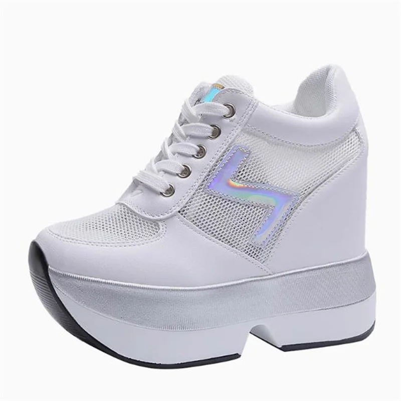 New Arrival Autumn Fashion Casual Shoes for Women High Platform Trainers 12 CM Thick Soled Black Silver Size 34-40