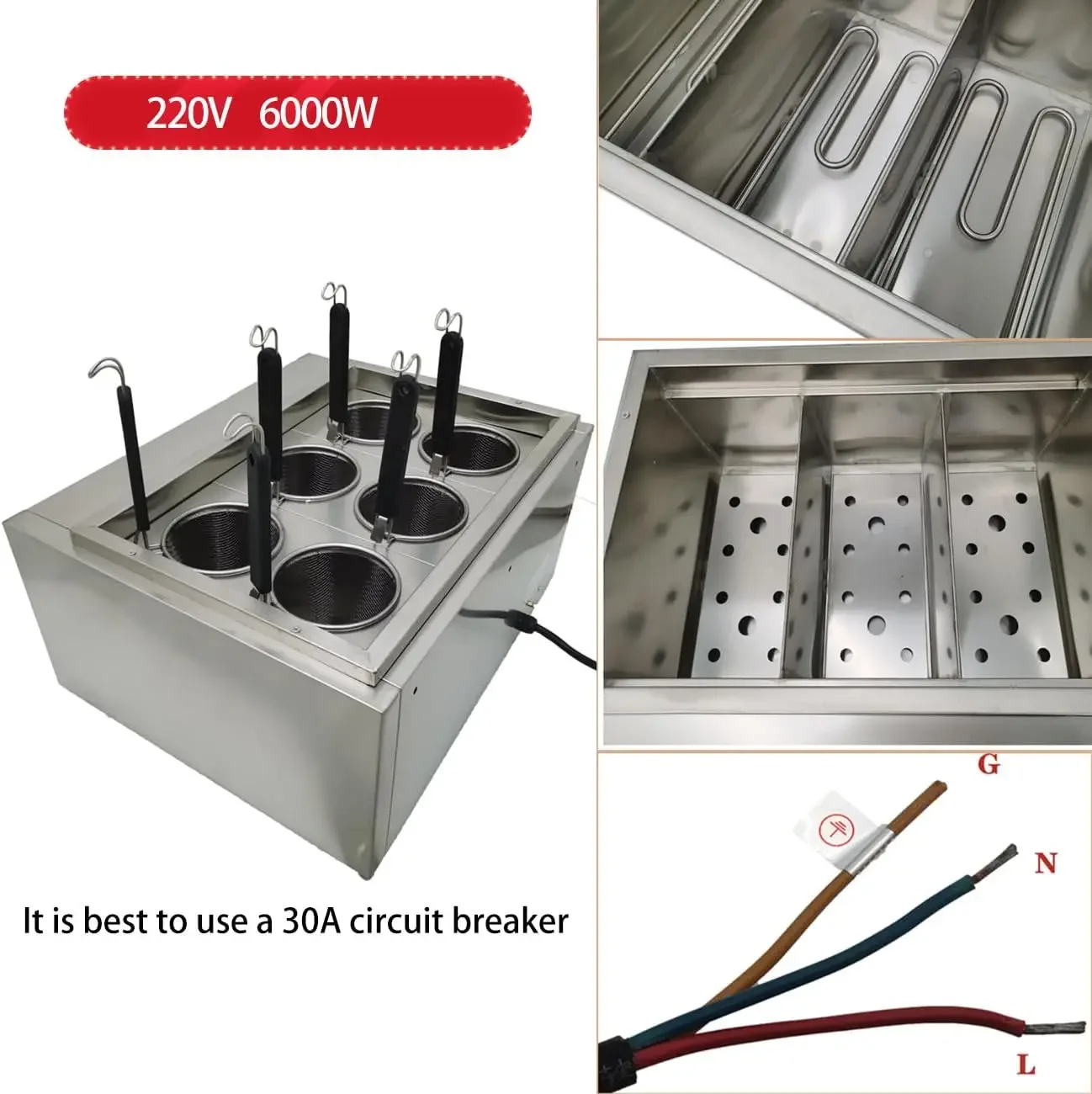 Pasta Cooker with 6 Noodle Filter Electric Pasta Cooking Machine Multifunctional Pasta Warmer Noodles Cooker 6KW for Cooking Dum