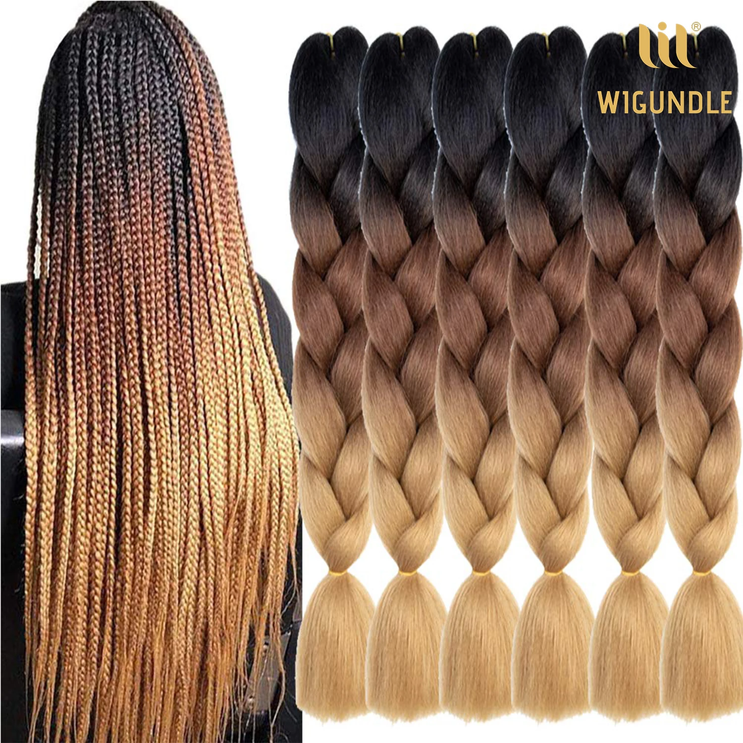 Multicolour 24 Inch Jumbo Braids Extensions Synthetic Braiding Hair Afro Ombre Color Kanekalon Hair for Children/Women Braid