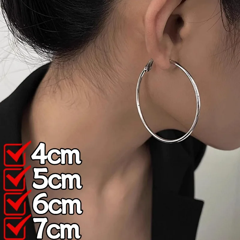 2/8Pcs Simple Ear Clips Women Vintage Large Circle Exaggerated 4/5/6/7cm No Piercing Ear Clips Girls Silver Ear Clips Earrings