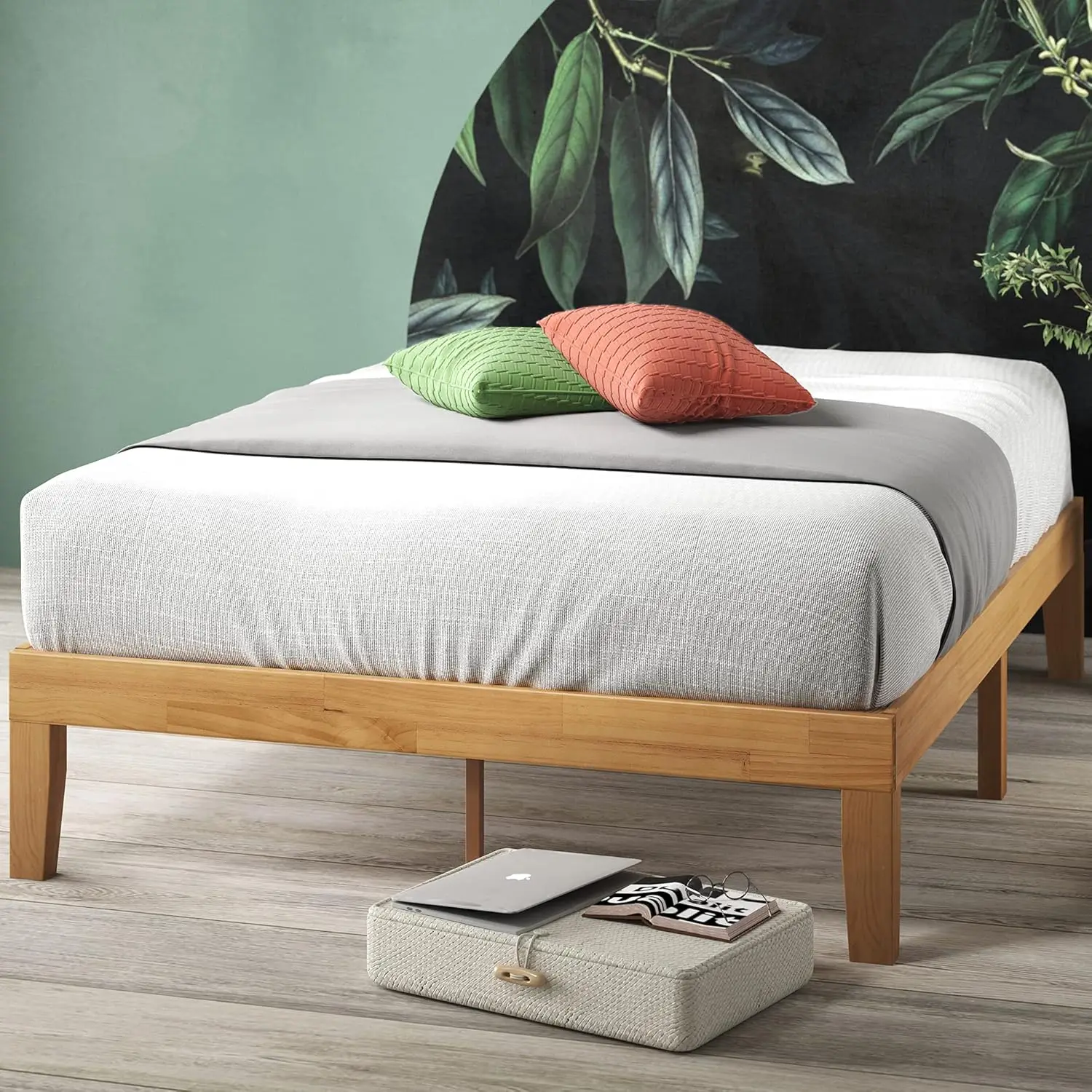 

Moiz Wood Platform Bed Frame, Wood Slat Support, No Box Spring Needed, Easy Assembly, Natural, Full